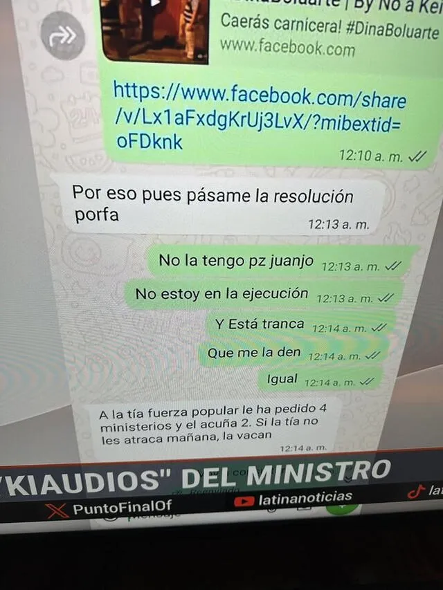 Chat de Whatsapp entre Santiváñez y 'Culebra'. Foto: captura de Latina   