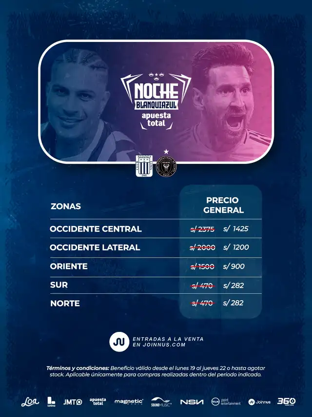 Nuevos precios de las entradas para el Alianza Lima vs Inter Miami. Foto: Instagram/Sound Music Entertainment.   