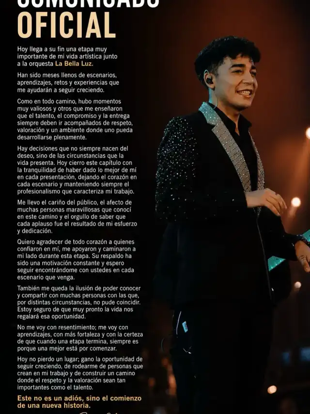 Cantante Baruj Ocharán se va de La Bella Luz después de 7 meses.