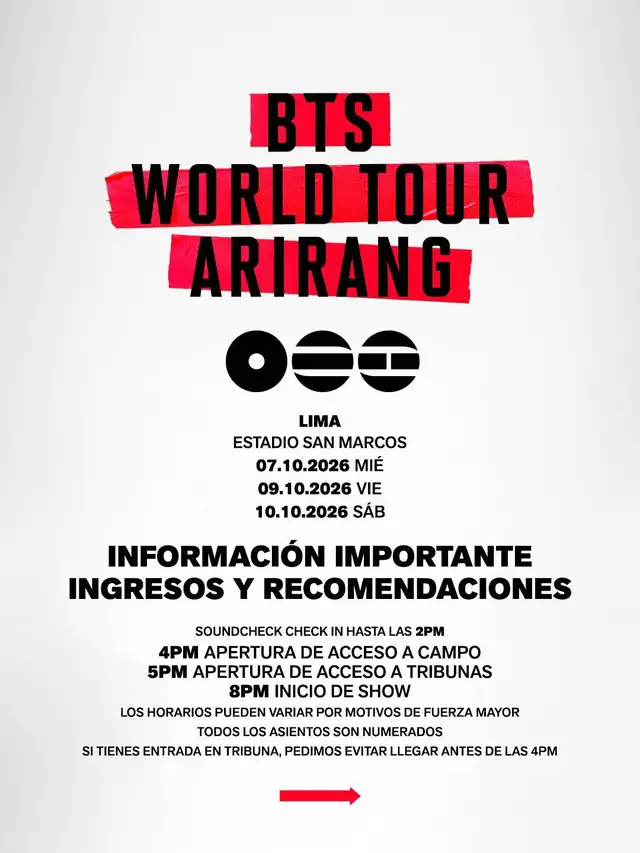 BTS se presentará en Perú los días 7, 9 y 10 de octubre de 2026