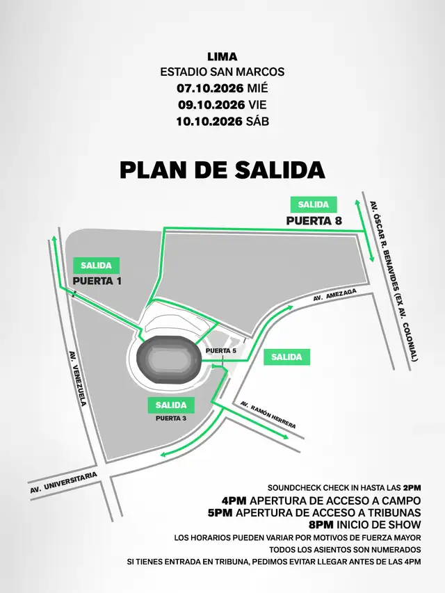 Plan de salida para los conciertos de BTS en Lima 2026. Plan de salida para los conciertos de BTS en Lima 2026.