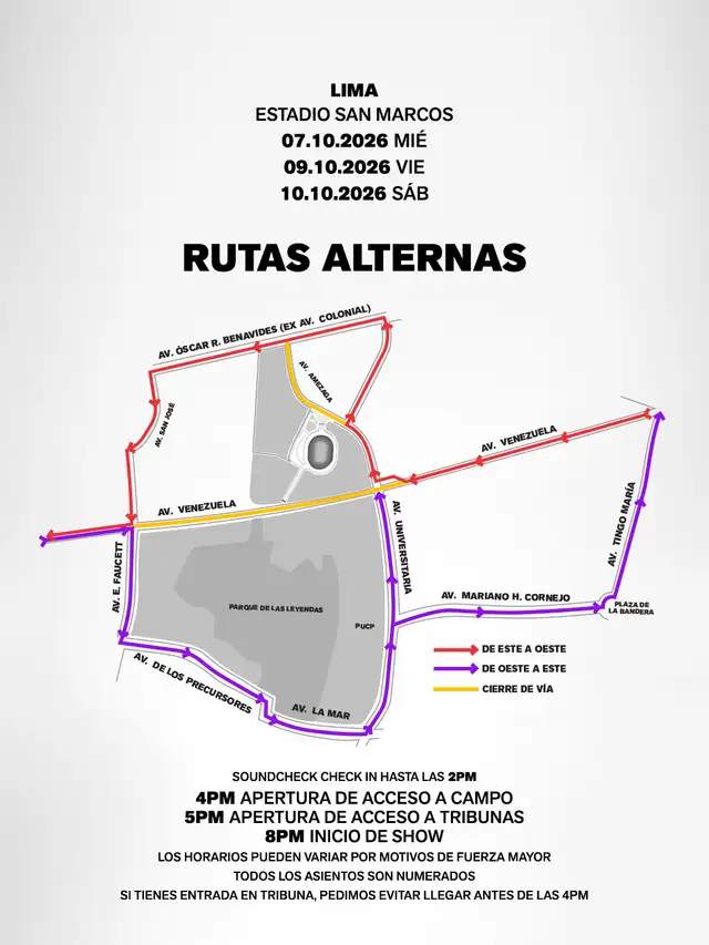 Rutas alternas para los conciertos de BTS en Lima 2026.