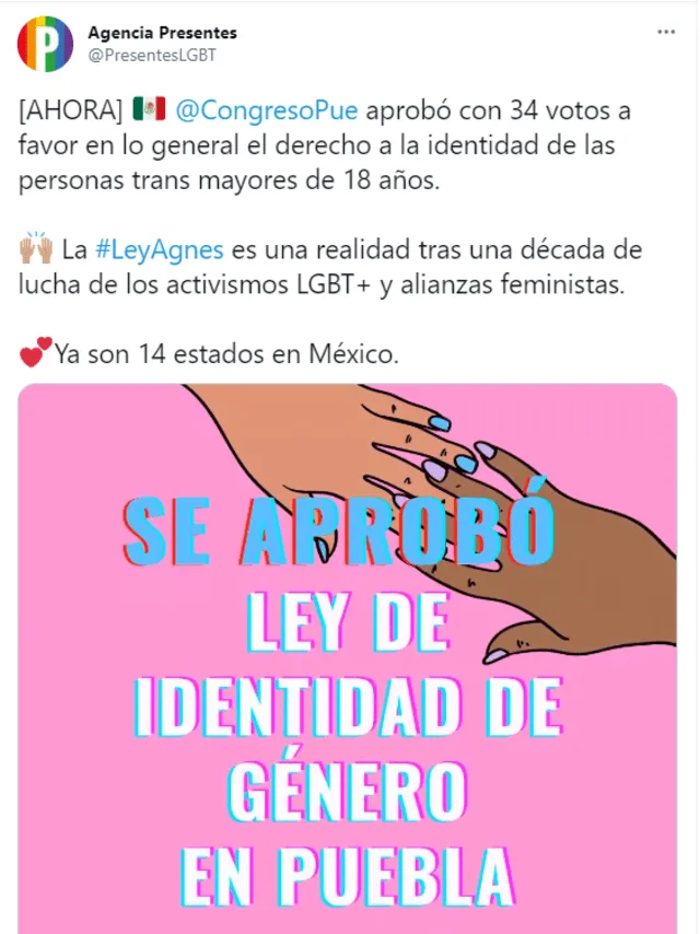Un estado más de México se suma a reconocer la identidad de género de las personas trans. Foto: captura Twitter Presentes
