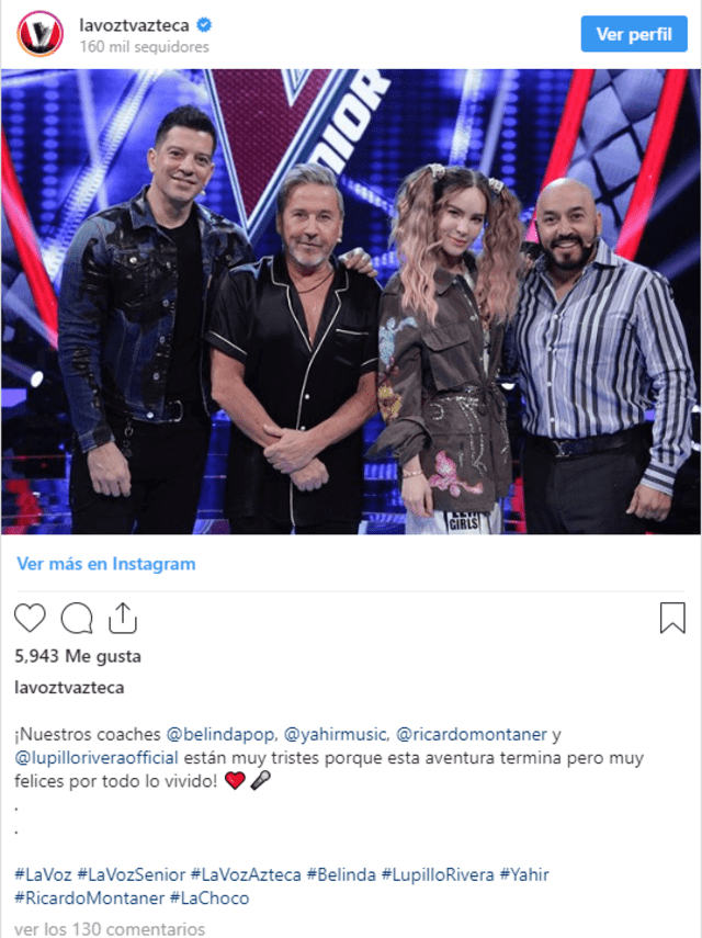 Belinda, Ricardo Montaner, Lupillo Rivera y Yahir se despidieron de 'La Voz' México 2019. (FOTO: Instagram)