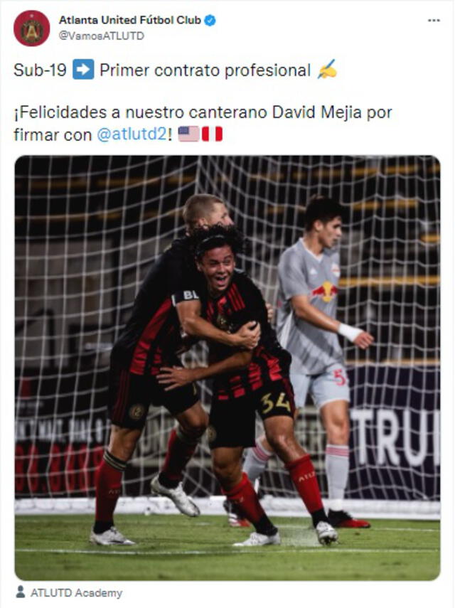 Atlanta United destacó la doble nacionalidad de David Mejía, jugador que se formó en sus canteras.