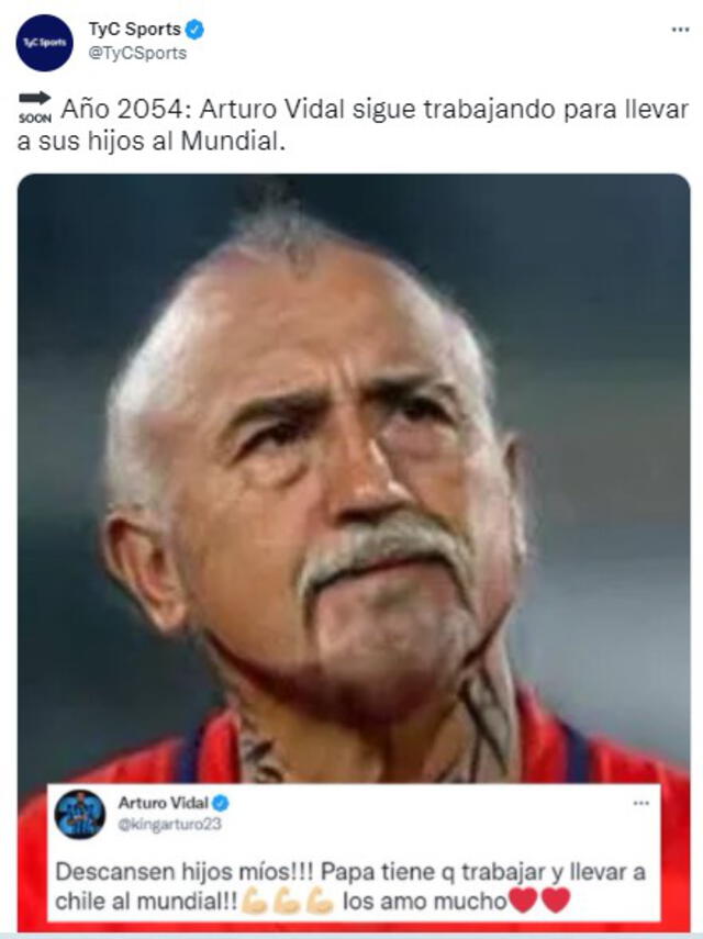 TyC Sports trolea a Arturo Vidal luego de que la selección chilena no clasifique a Qatar 2022. Foto: captura Twitter