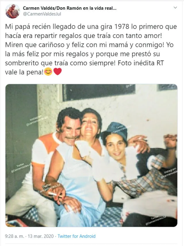 La tierna publicación de Carmen Valdés en Twitter.