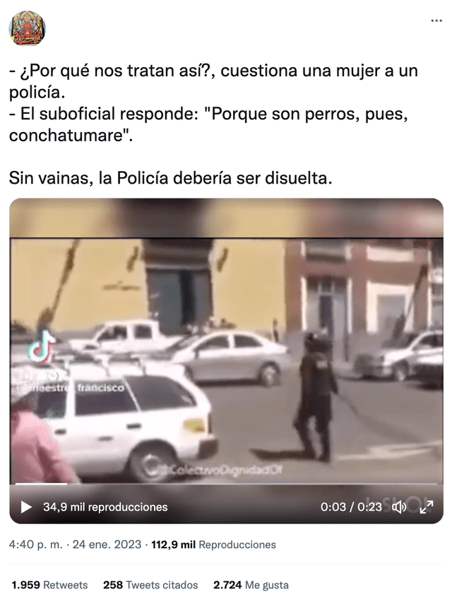 Video en el que se observa a un Policía gritándole a una mujer. Foto: captura LR/Twitter.   