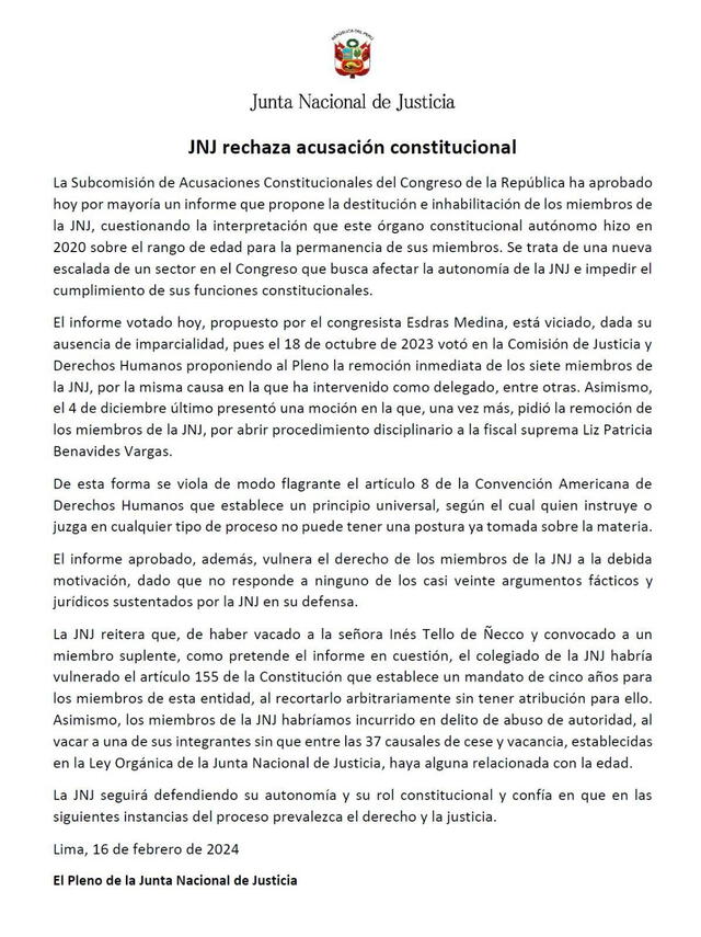  La Subcomisión de Acusaciones Constitucionales del Congreso ha dado un golpe contra la Junta Nacional de Justicia (JNJ). Foto: JNJ   