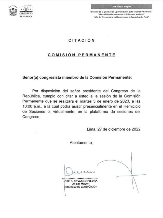 Comisión Permanente que verá el caso de Díaz Monago se dará el 3 de enero. Foto: Congreso