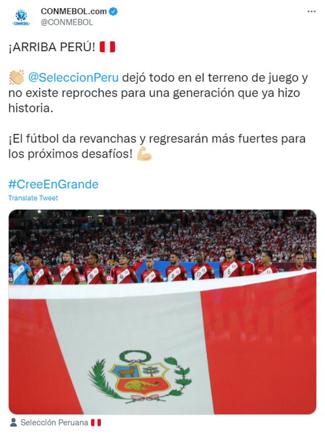 Publicación de Conmebol sobre Perú. Foto: captura Twitter