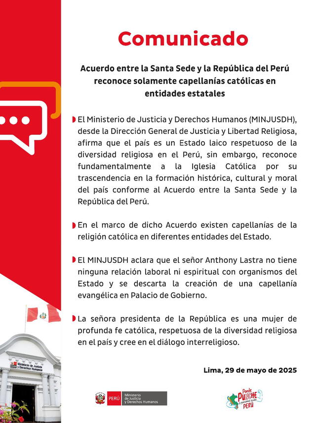 Comunicado del Ministerio de Justicia. Foto: Minjusdh Comunicado del Ministerio de Justicia. Foto: Minjusdh