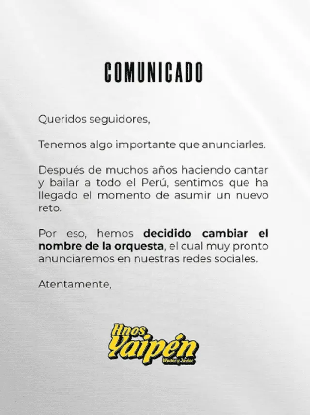 “Hoy es un día muy especial para nosotros”: con esas palabras, los Hermanos Yaipén anunciaron en un emotivo comunicado que dejarán atrás el nombre con el que construyeron 25 años de historia musical en su último post redes sociales. Foto: Instagram “Hoy es un día muy especial para nosotros”: con esas palabras, los Hermanos Yaipén anunciaron en un emotivo comunicado que dejarán atrás el nombre con el que construyeron 25 años de historia musical en su último post redes sociales. Foto: Instagram