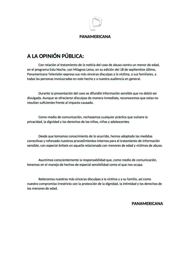 Panamericana TV emite comunicado a la opinión pública. / Composición LR. / Fuente Instagram Panamericana TV emite comunicado a la opinión pública. / Composición LR. / Fuente Instagram