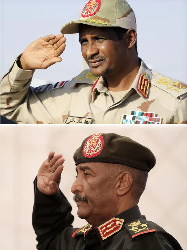  Mohamed Hamdan Daglo (arriba) dio un golpe de estado junto a Abdel Fatah al Burhan (abajo) en 2021. Foto: AFP    