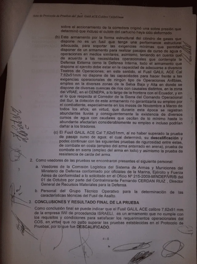  Actas fueron suscritas por 18 especialistas del Ejército, quienes descalificaron el Gali ACE de IWI en 2009. Foto: La República   