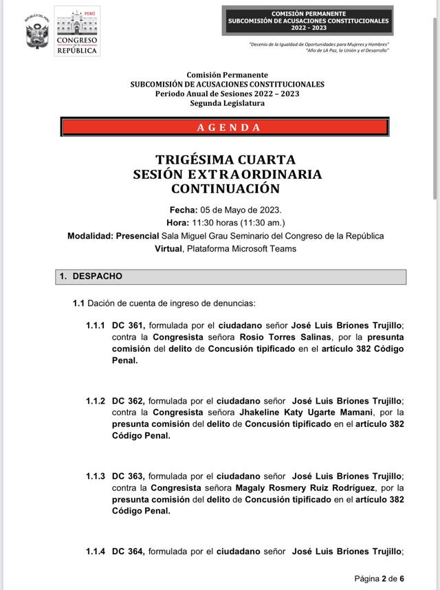  Lista de quehaceres en la SAC. Foto: @sac_congreso/Twitter   