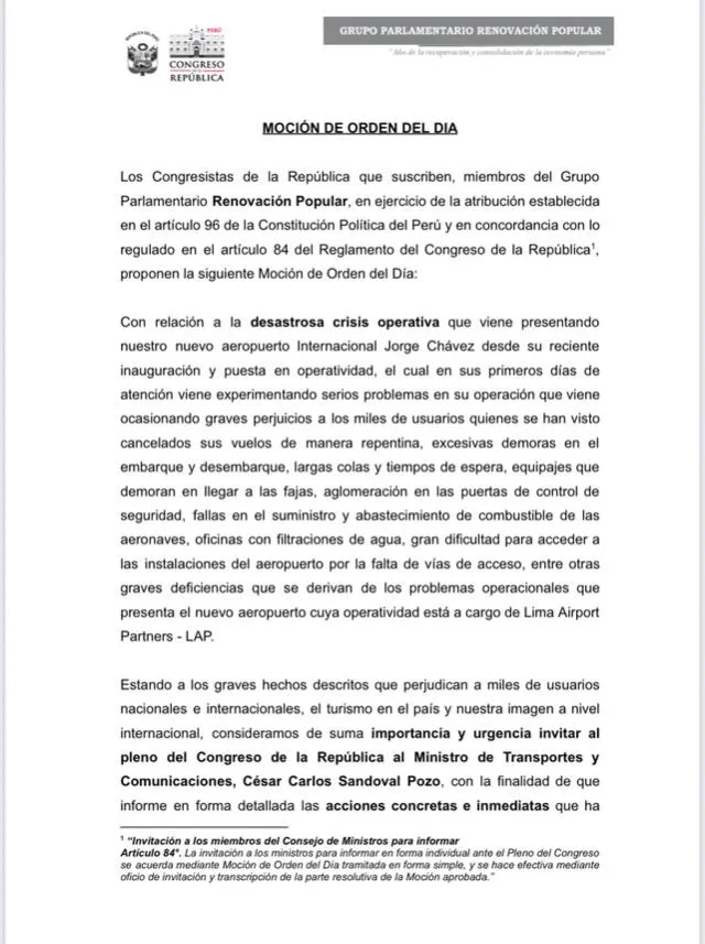 Renovación Popular presenta moción para invitar a César Sandoval al Pleno. Foto: difusión Renovación Popular presenta moción para invitar a César Sandoval al Pleno. Foto: difusión