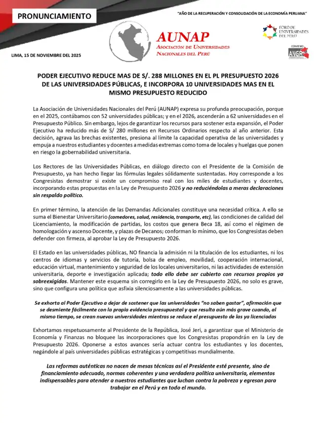 Pronunciamiento de la AUNAP.   