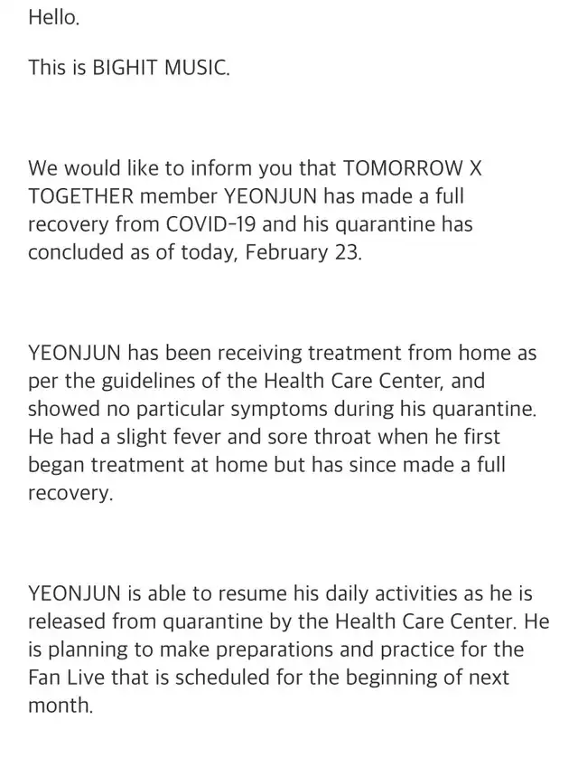TXT, Yeonjun, COVID-19, Big Hit, Moa, Twitter, Weverse