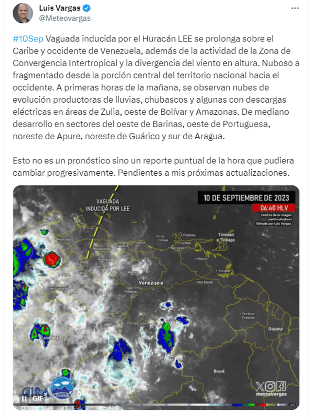 Vargas precisa que este no es un pronóstico, sino un reporte puntual. Foto: Luis Vargas/X