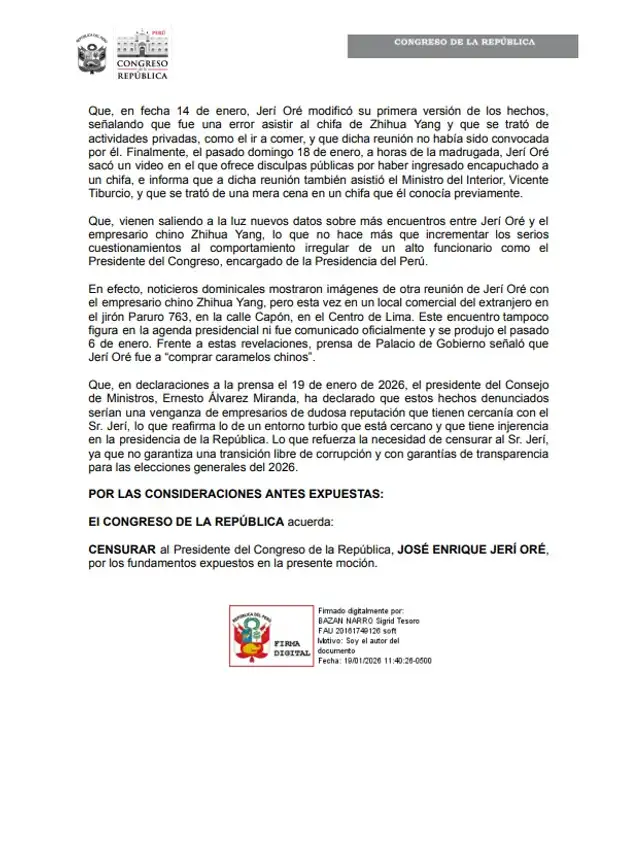  Moción de censura presentada por Sigrid Bazán. 