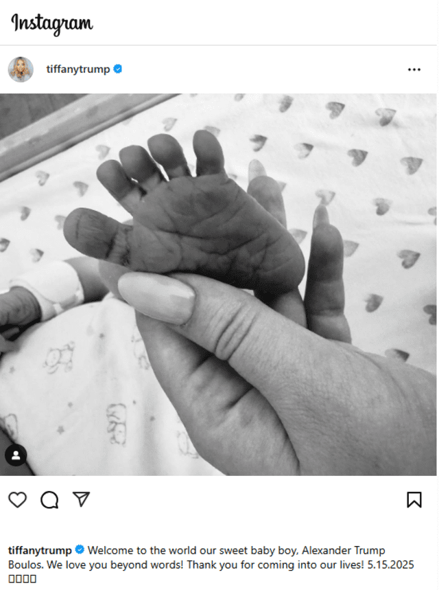 Tiffany Trump welcomes first child with Michael Boulos. Photo: Tiffany Trump's Instagram Tiffany Trump welcomes first child with Michael Boulos. Photo: Tiffany Trump's Instagram