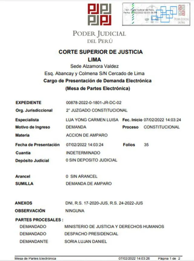 Daniel Soria acude al Poder Judicial para regresar a la Procuraduría. Foto: captura de documento