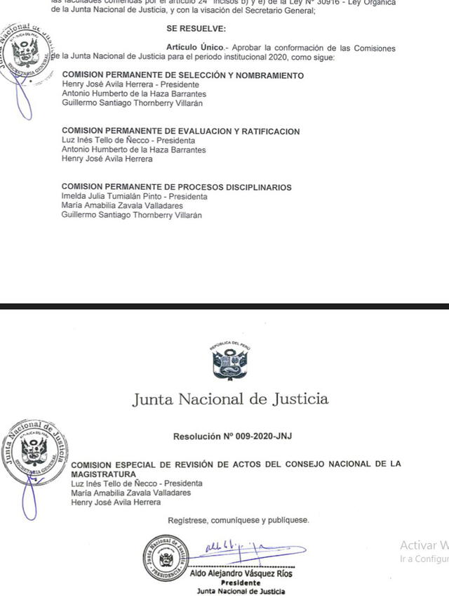 Documento de la Comisión Especial de la Junta Nacional de Justicia