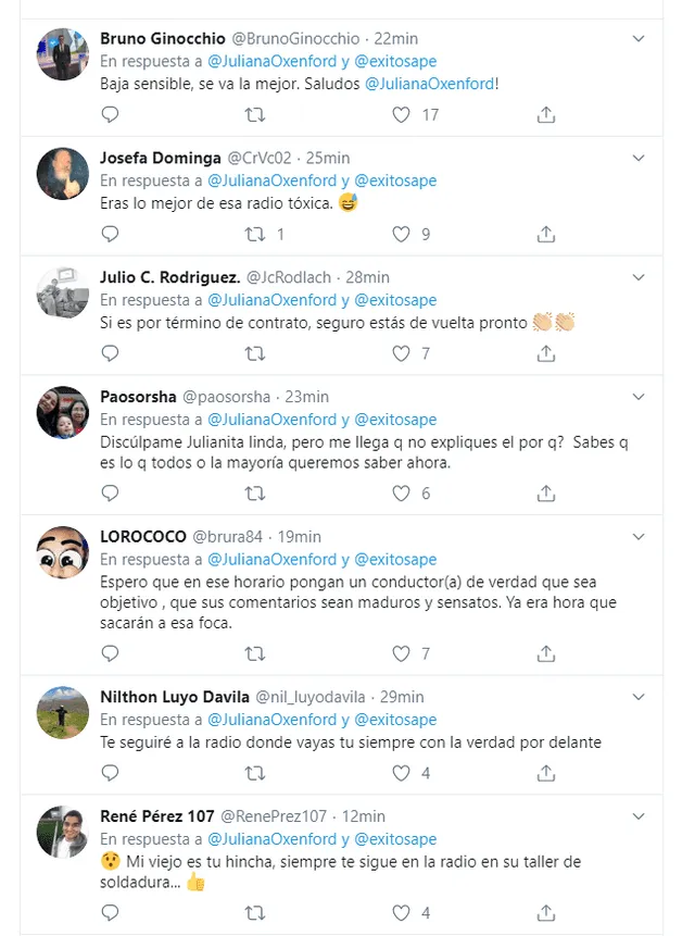 Usuarios de Twitter piden explicación a Juliana Oxenford. (Foto: captura)