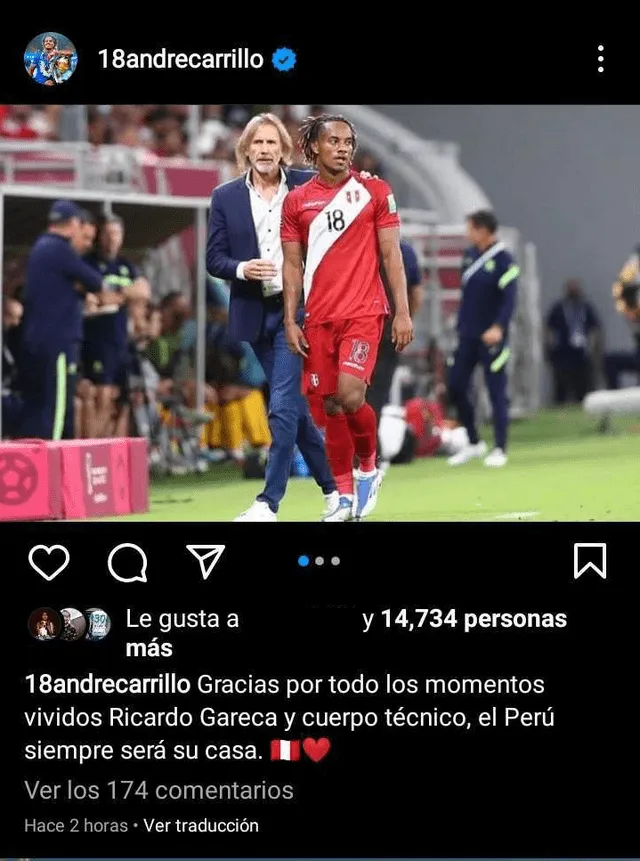 Ricardo Gareca se va, André Carrillo se despidió del 'Tigre'