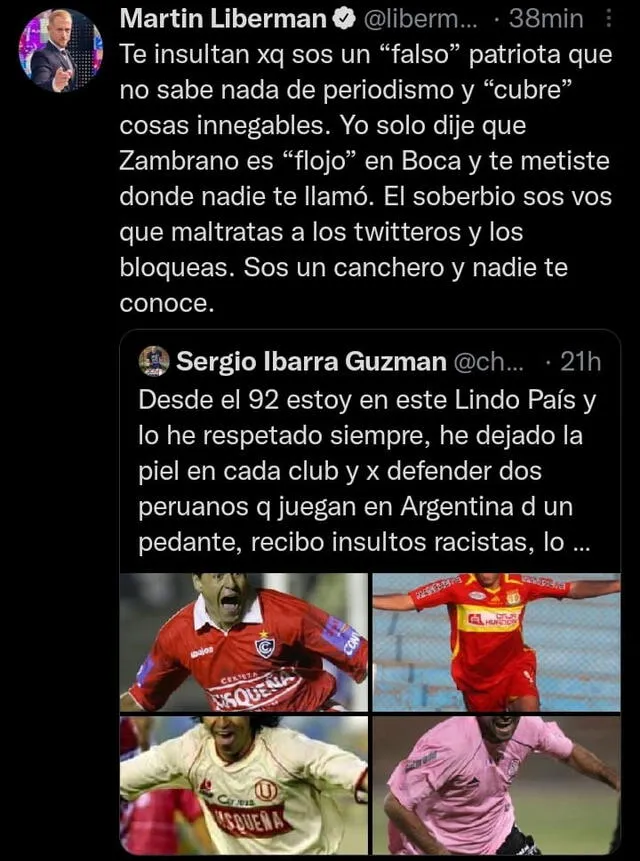 Martín Liberman arremete contra 'Checho' Ibarra en Twitter. Foto: captura