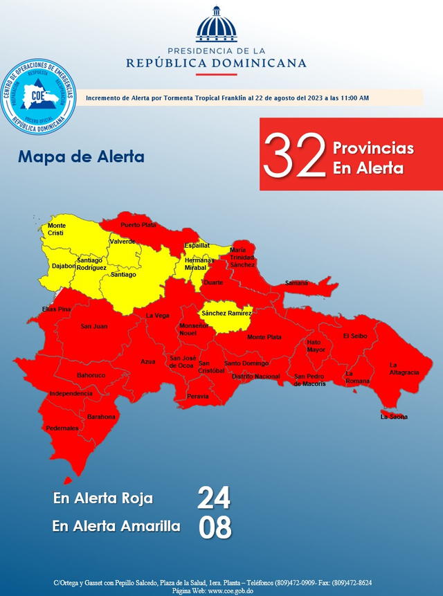 mapa de la trayectoria de la tormenta Franklin | tempete Franklin | huracán | seguimiento a tormenta Franklin | decreto presidencial | ONAMET | Puerto Rico