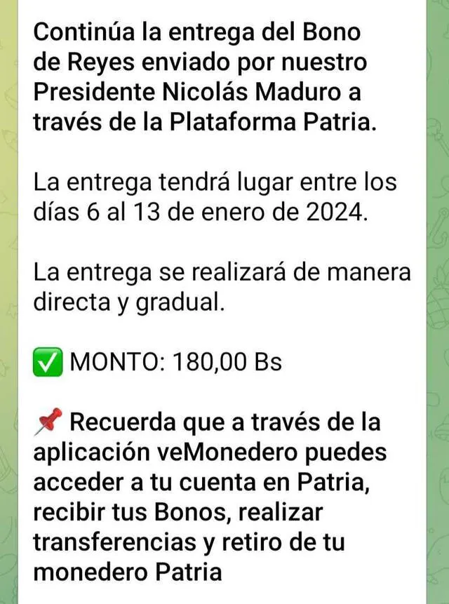 Bono de Reyes: ¿hasta cuando se puede cobrar el Primer Bono Especial de enero 2024? | Venezuela | Canal Patria Digital | Telegram