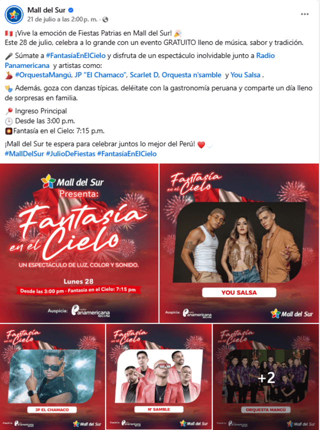  Evento gratis en el Mall del Sur por Fiestas Patrias 2025. Foto: captura Facebook/Mall del Sur   