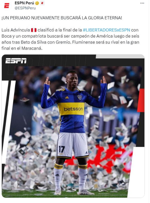 Información sobre Advíncula. Foto: X/ESPNPerú   