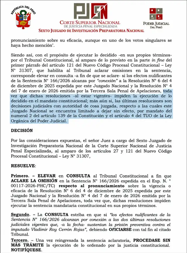 Decisión del Poder Judicial sobre el caso Vladimir Cerrón Decisión del Poder Judicial sobre el caso Vladimir Cerrón