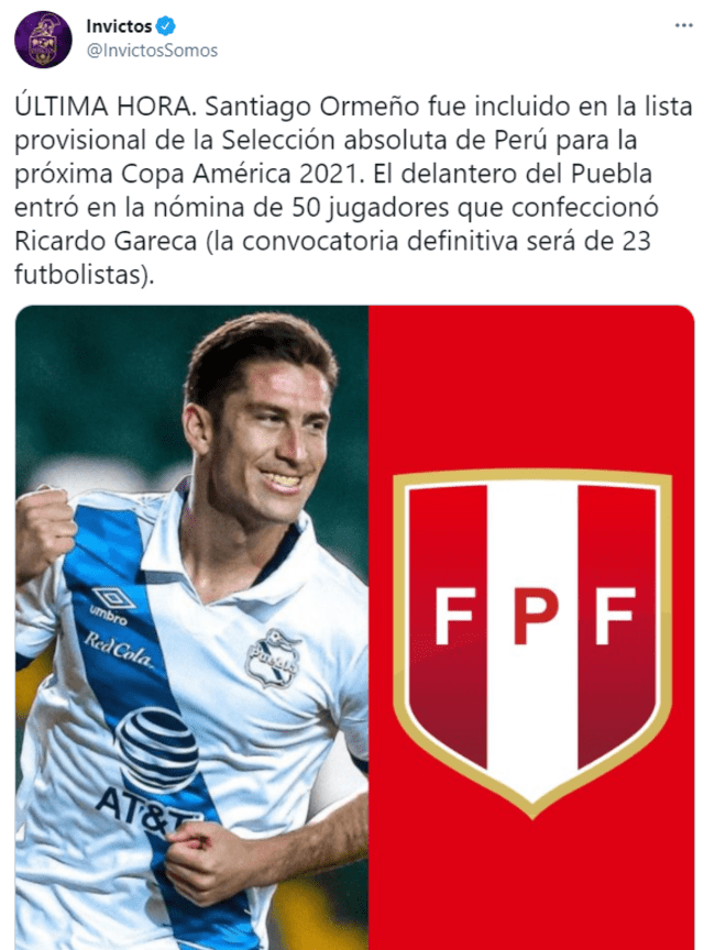 Invictos informó sobre la convocatoria de Santiago Ormeño a la selección peruana.