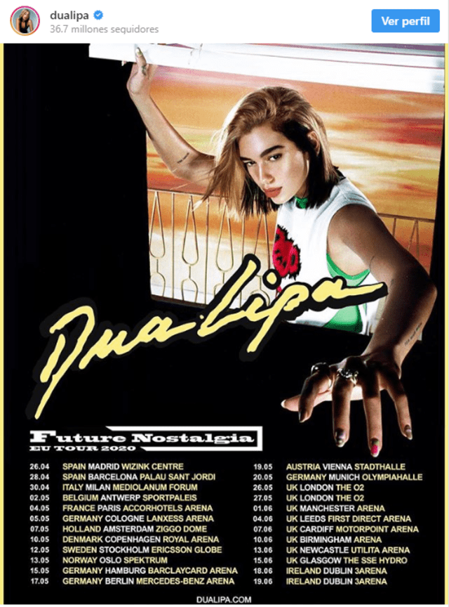 Dua Lipa anuncia tour. (Foto: captura)