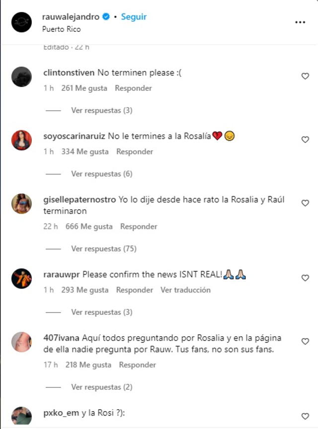 Rosalía se encuentra en París; mientras que Rauw, en Puerto Rico, continuando su gira. Foto: Instagram/Rauw Alejandro   