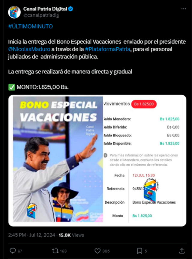 nicolas maduro | bono especial vacaciones | bono especial para jubilados