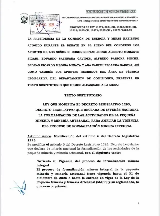 Ampliación del Reinfo hasta el 31 de dic. del 2026.   