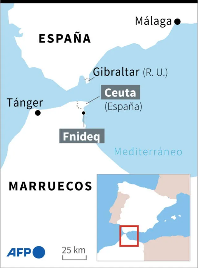 Mapa localizando el enclave español de Ceuta. Infografía: AFP