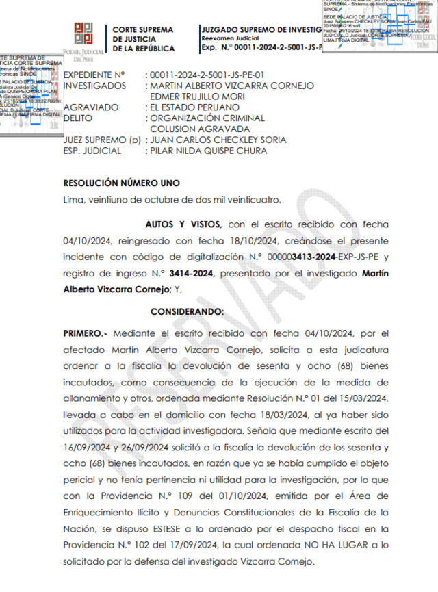 Documento de Corte Suprema de Justicia de La República. Foto: captura   