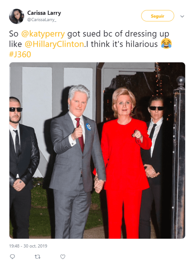 Katy Perry y Orlando Bloom disfrazados de Hillary y Blin Clinton, respectivamente.