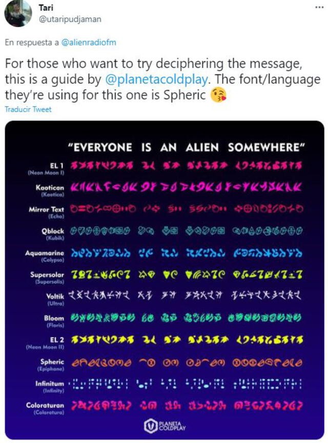 Códigos para los diferentes idiomas creados para Music of the spheres de Coldplay. Foto: Twitter