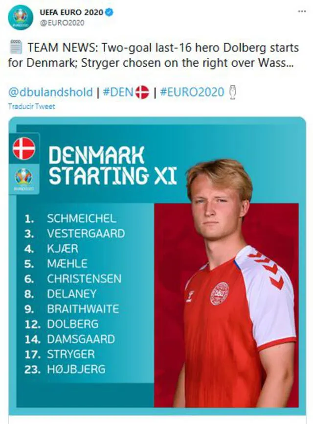 Dinamarca vs. República Checa: alineaciones confirmadas