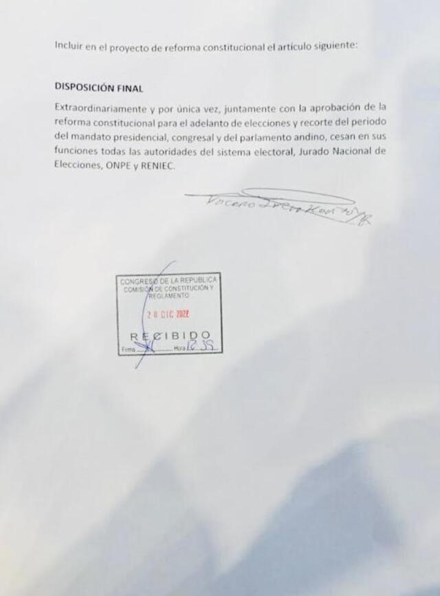 Demanda de Renovación Popular para respaldar adelanto de elecciones. Foto: documento