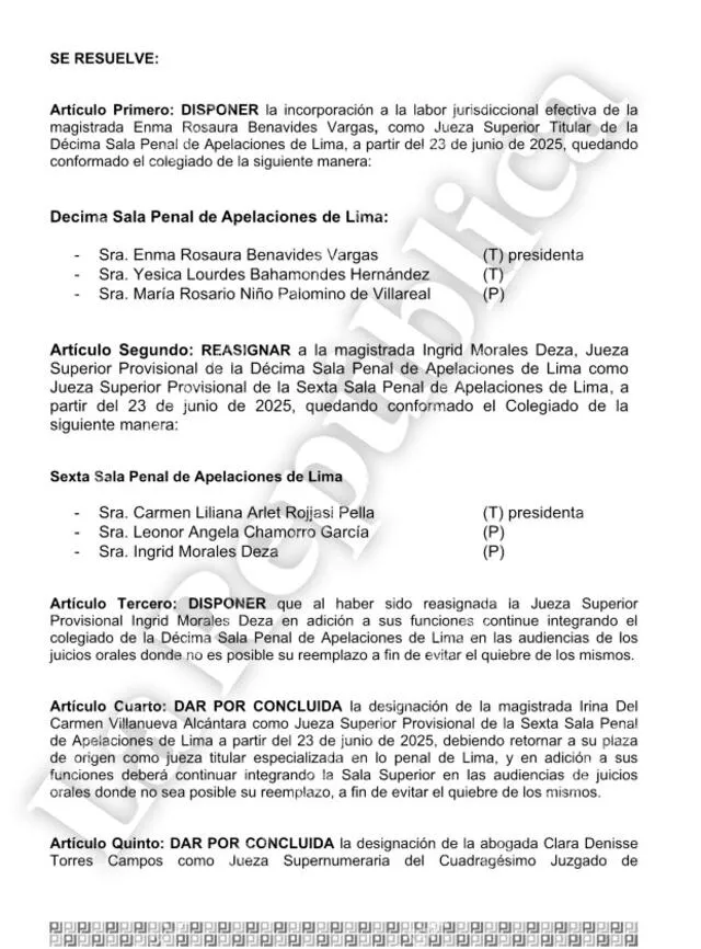 Resolución administrativa que dispone la reincorporación de Enma Benavides. Resolución administrativa que dispone la reincorporación de Enma Benavides.