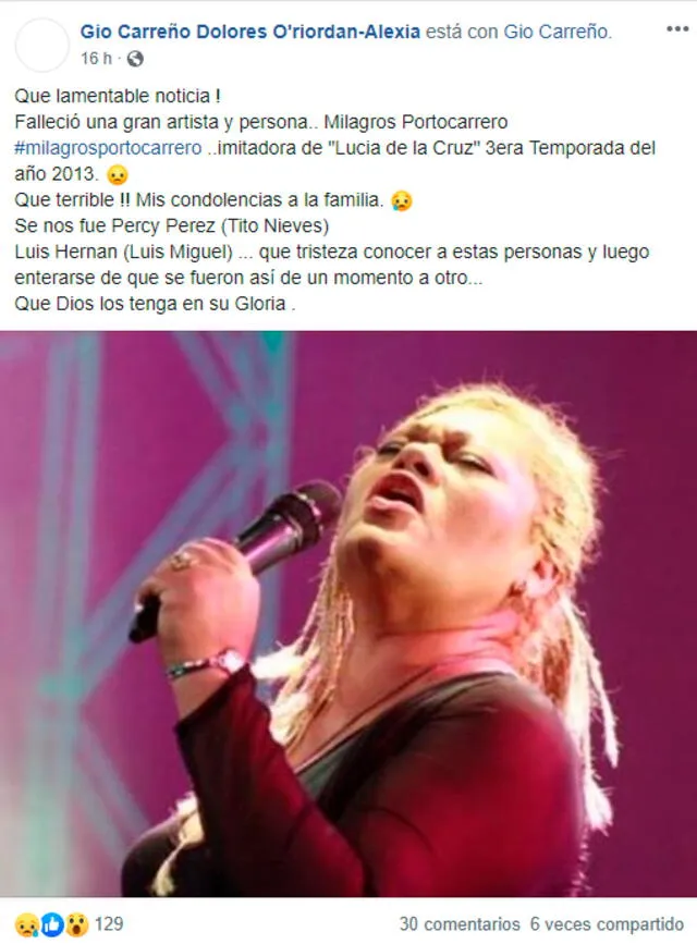 Fallecimiento de la imitadora de Lucía de la Cruz conmocionó a sus miles de seguidores 
